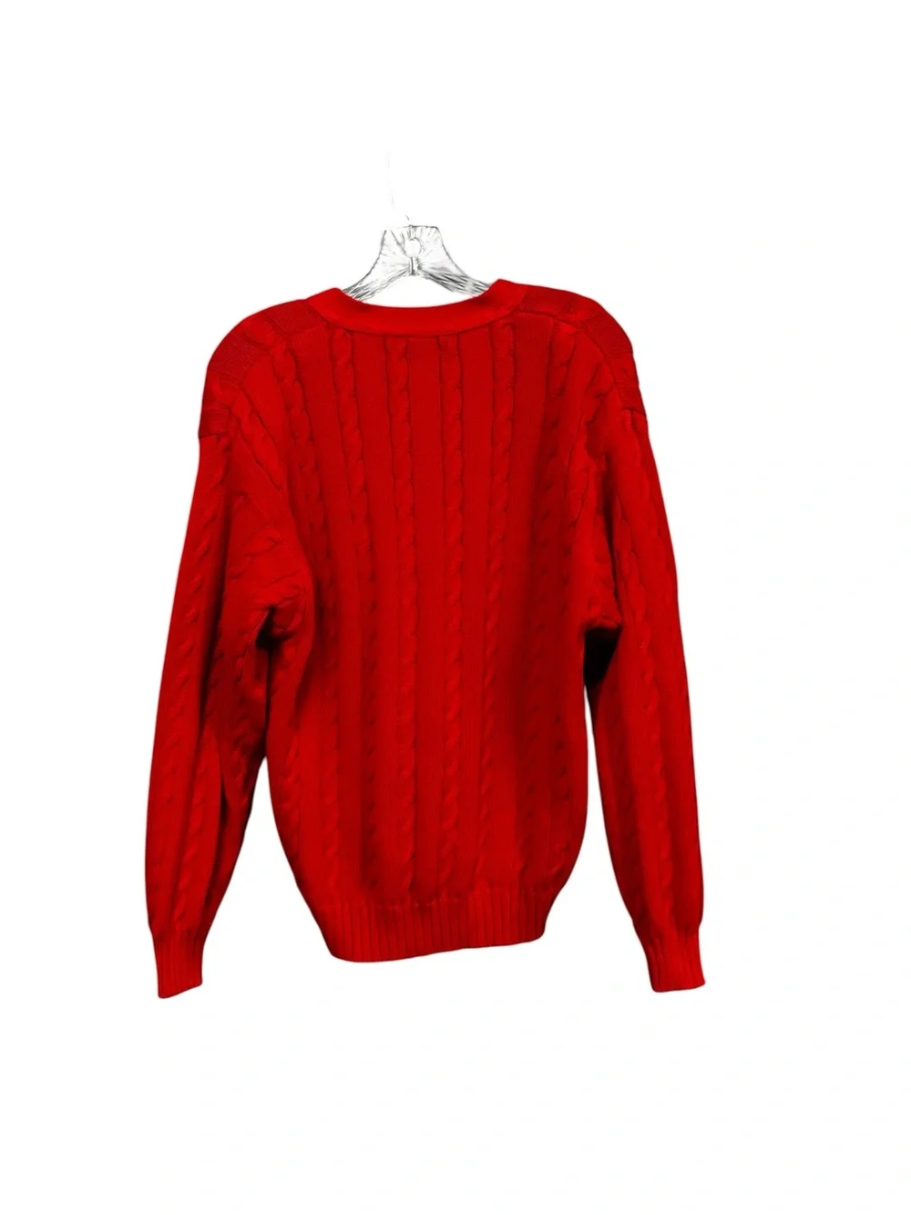 United Colors Benetton Cardigan Women 46 Red Cable Knit Cotton Italy VTG